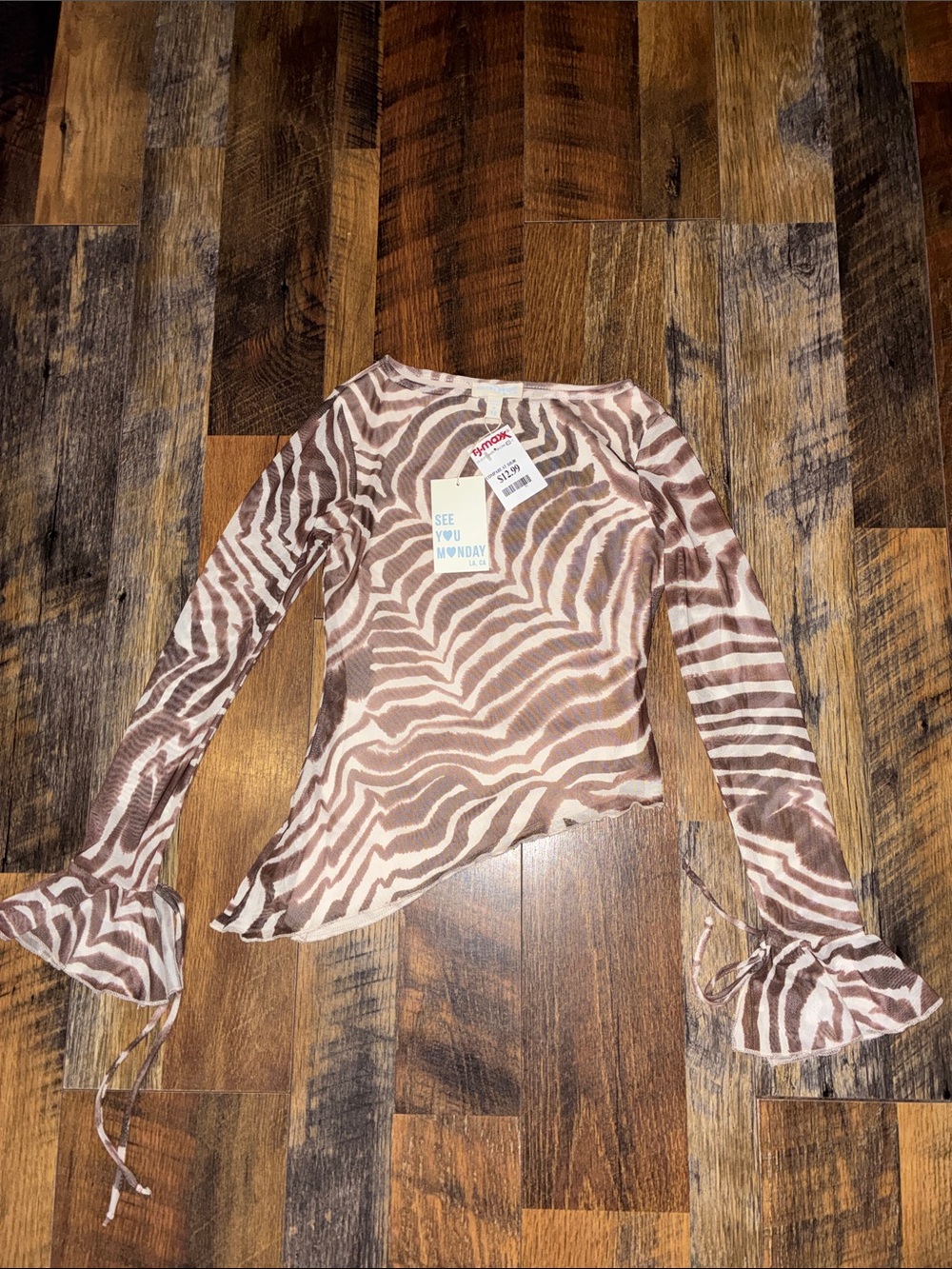 Brown Zebra-Print Long Sleeve Top